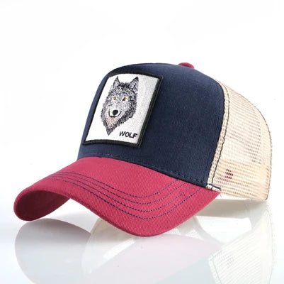 K Snapback Trucker Cap Men's Breathable Mesh Baseball Caps For Women Outdoor Casual Baseball Hat With Wolf Embroidery Patch
