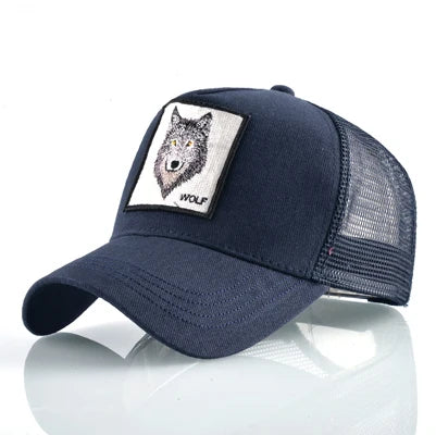 K Snapback Trucker Cap Men's Breathable Mesh Baseball Caps For Women Outdoor Casual Baseball Hat With Wolf Embroidery Patch