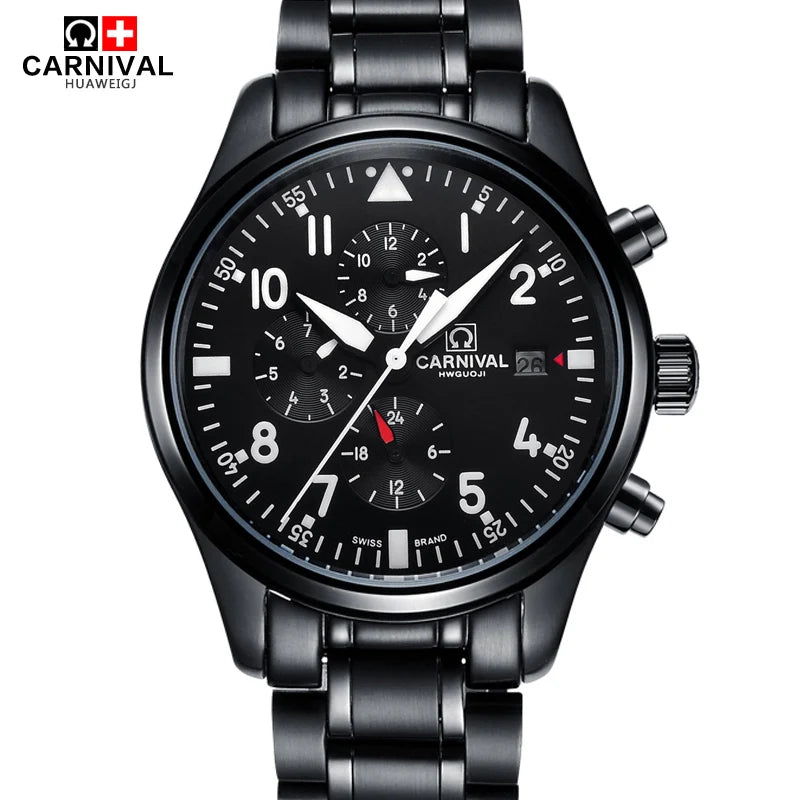 CARNIVAL High Quality Sport Watch 100m Waterproof Swimming Automatic Watch Men 24 Hours Calendar HD Luminous Mechanical Watches