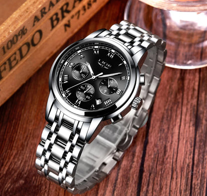 Pánské hodinky LIGE – luxusní chronograf, ležérní sportovní styl, vodotěsné, celokovové, quartzový strojek