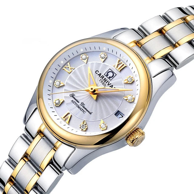 Montre mécanique de luxe pour femme de la marque CARNIVAL – Montre-bracelet automatique, élégante, dotée d'un verre saphir et étanche