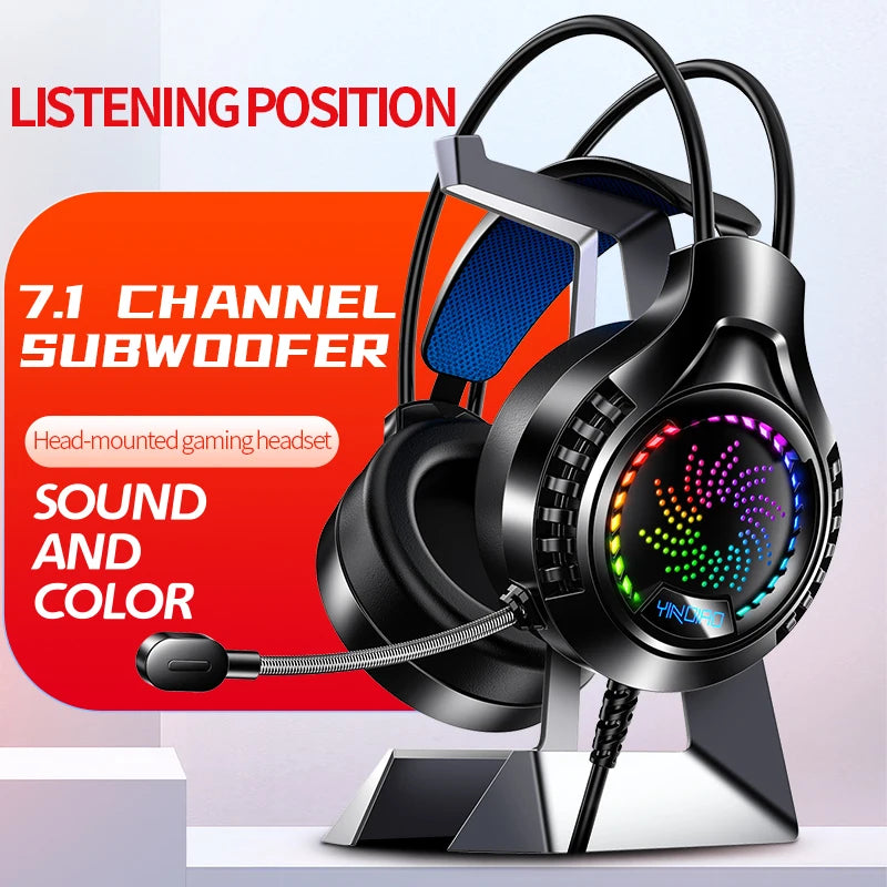 RGB Gaming Headset with Microphone 7.1 Surround Sound Wired Headphones for PC PS5 Laptop, USB Stereo Gaming Headset with HD Audio