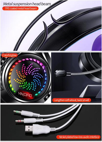 RGB Gaming Headset with Microphone 7.1 Surround Sound Wired Headphones for PC PS5 Laptop, USB Stereo Gaming Headset with HD Audio