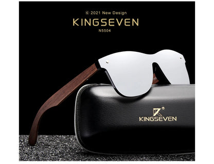 KINGSEVEN 2024 Luxury Walnut Wood Sunglasses Polarized Wooden Brand Designer Rimless Mirrored Square Sun Glasses For Women/Men