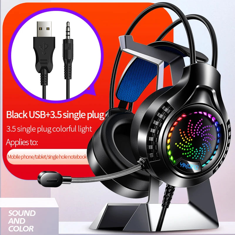RGB Gaming Headset with Microphone 7.1 Surround Sound Wired Headphones for PC PS5 Laptop, USB Stereo Gaming Headset with HD Audio