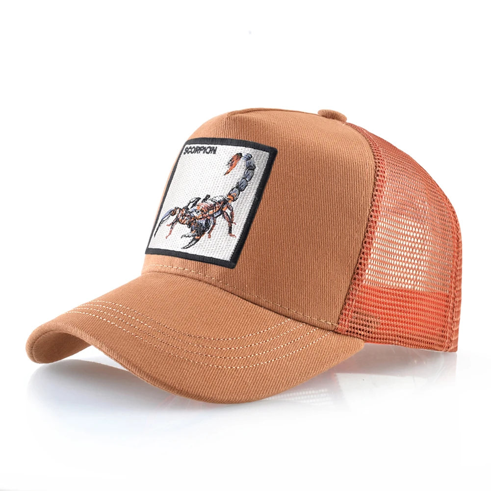 K Four Season Men's Trucker Caps With Scorpion Patch Snapback Hip Hop Baseball Cap For Women Adjustable Unisex Baseball Hats