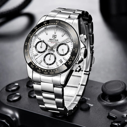 BENYAR herenhorloges – Luxe chronograaf, sportief model, waterdicht, van roestvrij staal, met quartz uurwerk