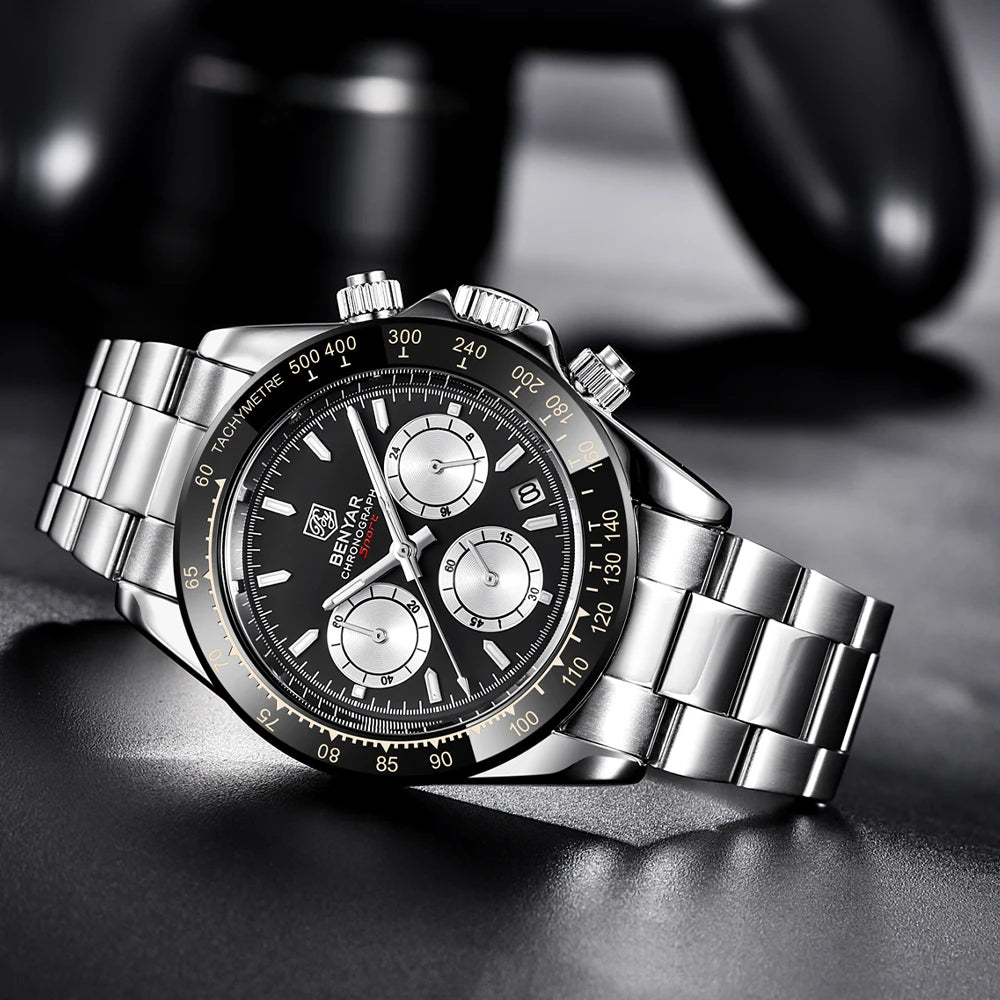 BENYAR herenhorloges – Luxe chronograaf, sportief model, waterdicht, van roestvrij staal, met quartz uurwerk