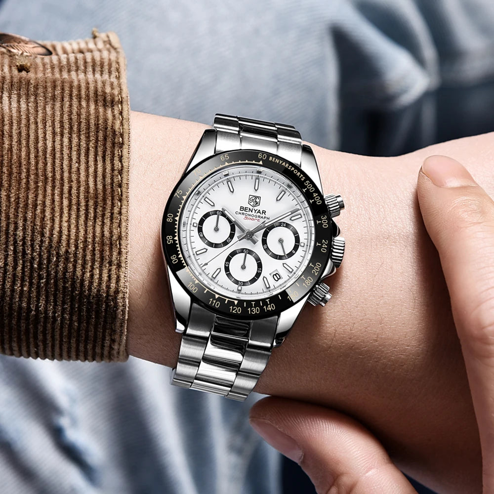 BENYAR herenhorloges – Luxe chronograaf, sportief model, waterdicht, van roestvrij staal, met quartz uurwerk