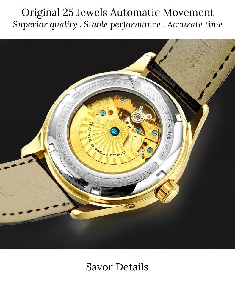 CARNIVAL New Dual Time Zone Watches for Men Automatic Multifunction Men Mechanical Wristwatches Sapphire Calendar Montre Homme