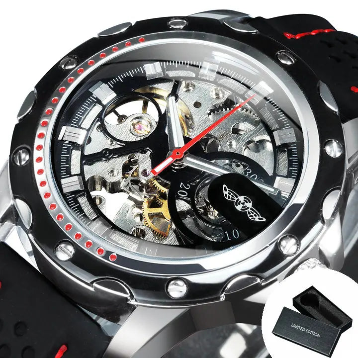 Reloj automático para hombre WINNER: modelo mecánico esqueleto, agujas luminiscentes, correa de caucho, estilo deportivo y lujoso, ideal para actividades al aire libre