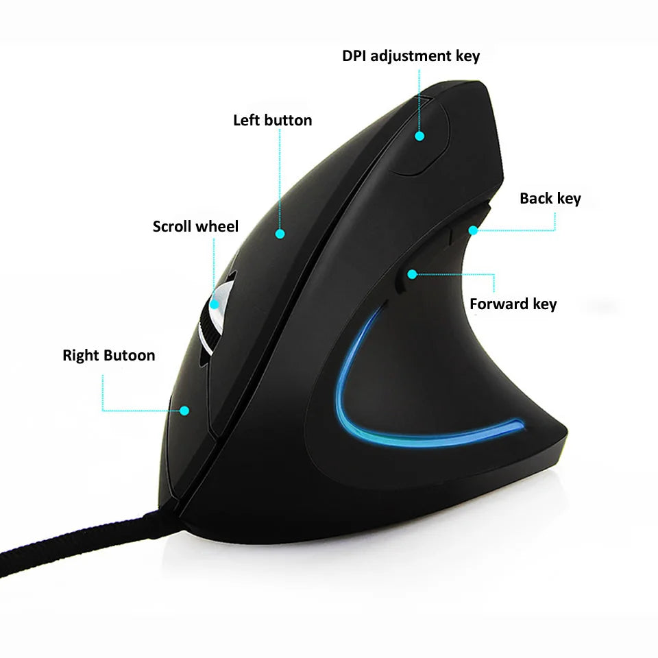 Wired Right Hand Vertical RGB Mouse Ergonomic Gaming Mouse 800 1200 1600 3200DPI USB Optical Wrist Healthy Mouse for PC Computer