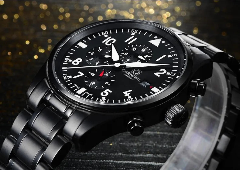 CARNIVAL High Quality Sport Watch 100m Waterproof Swimming Automatic Watch Men 24 Hours Calendar HD Luminous Mechanical Watches
