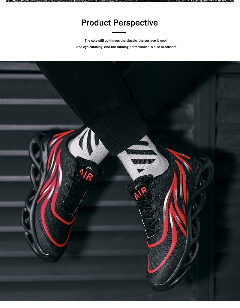 Herr-sneakers med flammönster, Flying Weave-sportskor, bekväma löparskor, utomhusskor för män, sportskor