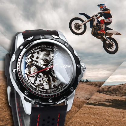 Reloj automático para hombre WINNER: modelo mecánico esqueleto, agujas luminiscentes, correa de caucho, estilo deportivo y lujoso, ideal para actividades al aire libre