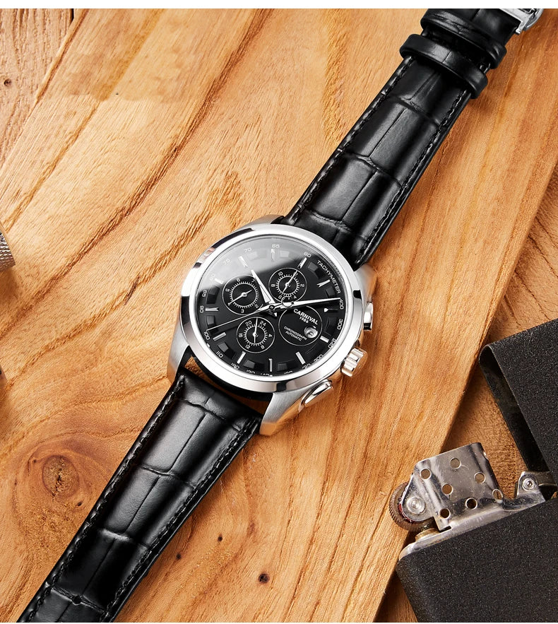relogio masculino New Carnival Automatic Watches Men Business Mechanical Clock Leather Strap Waterproof Luxuey Brand Clock