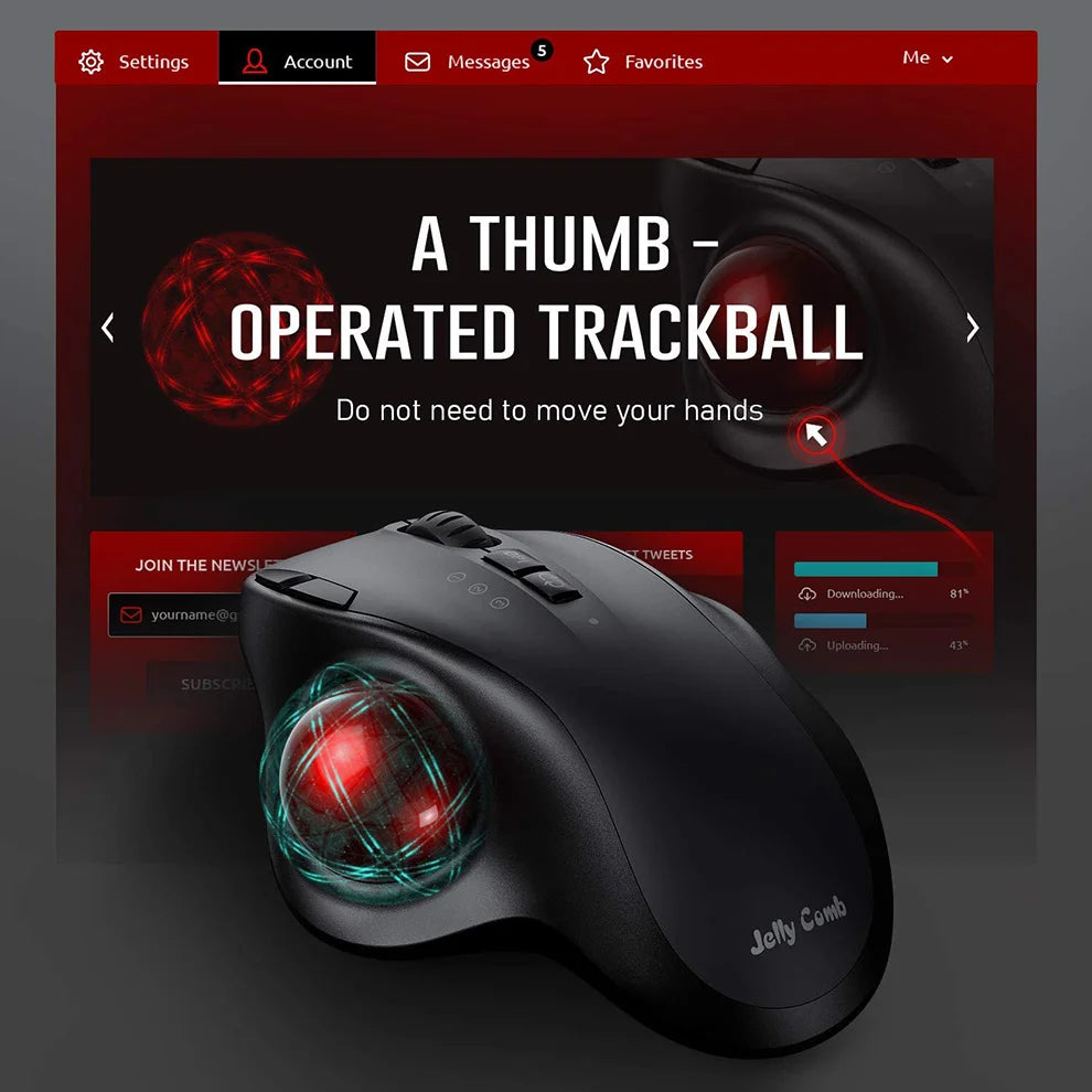 2400DPI Trackball Mouse, 2.4G & Bluetooth Rechargeable Mouse with EVA Case Bag Vertical Ergonomic Mice for Laptop iPad MacBook
