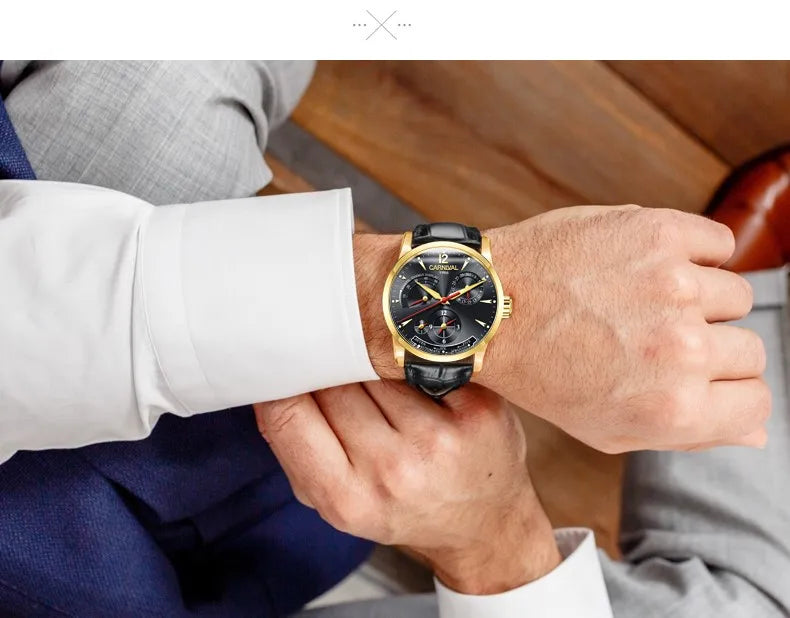 CARNIVAL New Dual Time Zone Watches for Men Automatic Multifunction Men Mechanical Wristwatches Sapphire Calendar Montre Homme