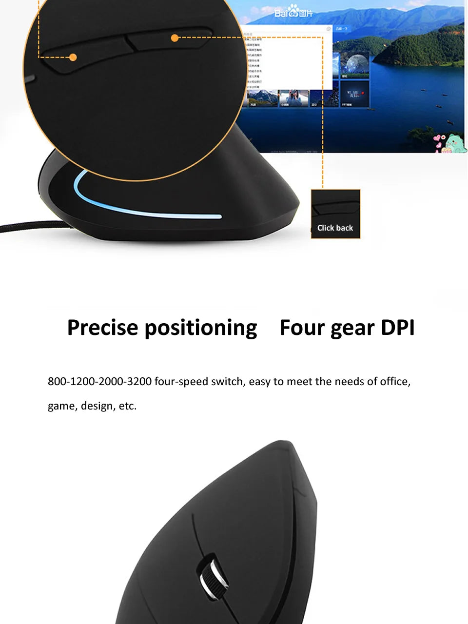 Wired Right Hand Vertical RGB Mouse Ergonomic Gaming Mouse 800 1200 1600 3200DPI USB Optical Wrist Healthy Mouse for PC Computer