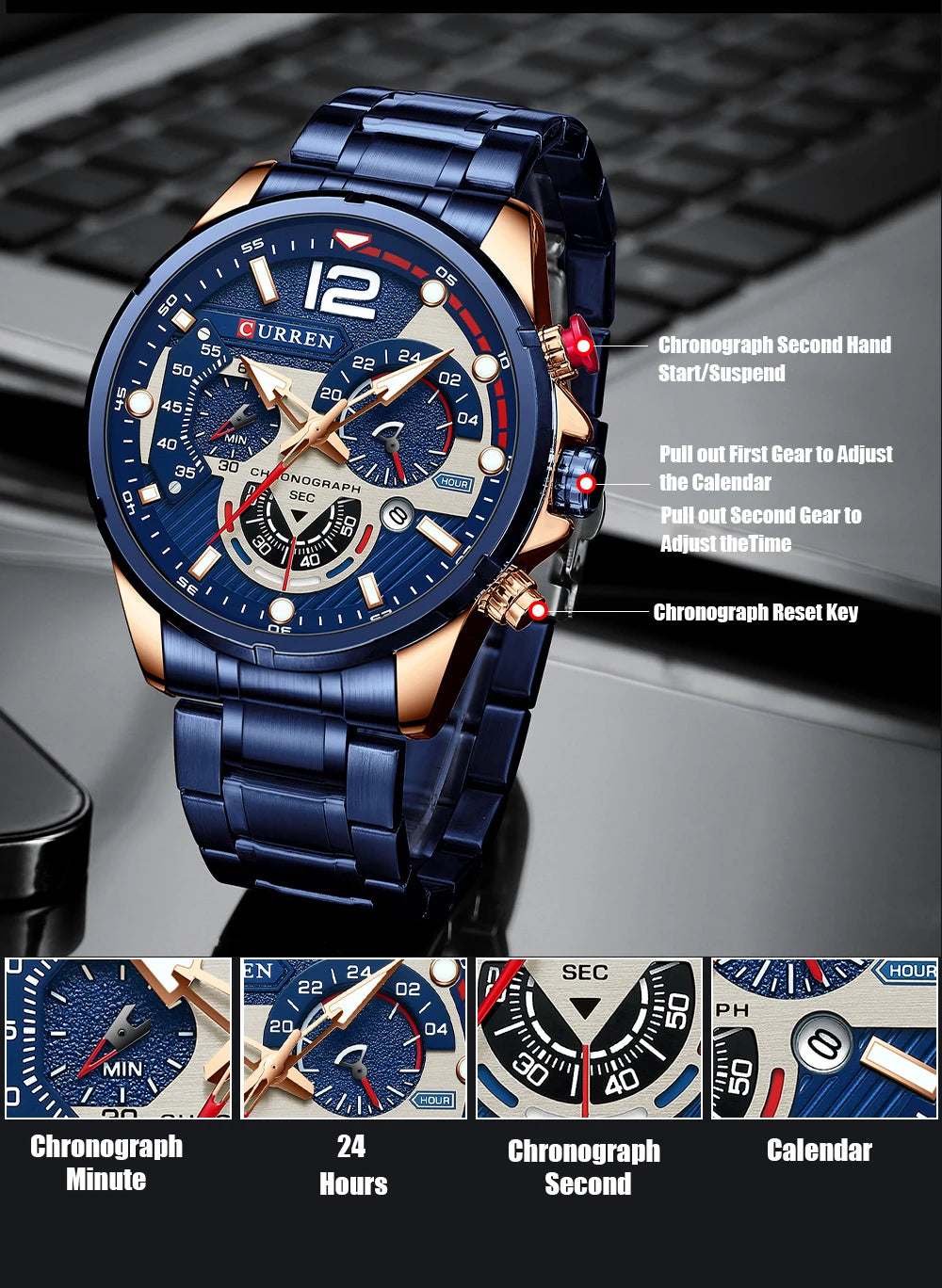 CURREN Men’s Luxury Quartz Chronograph Watch  Sport Design, Waterproof & Date Display