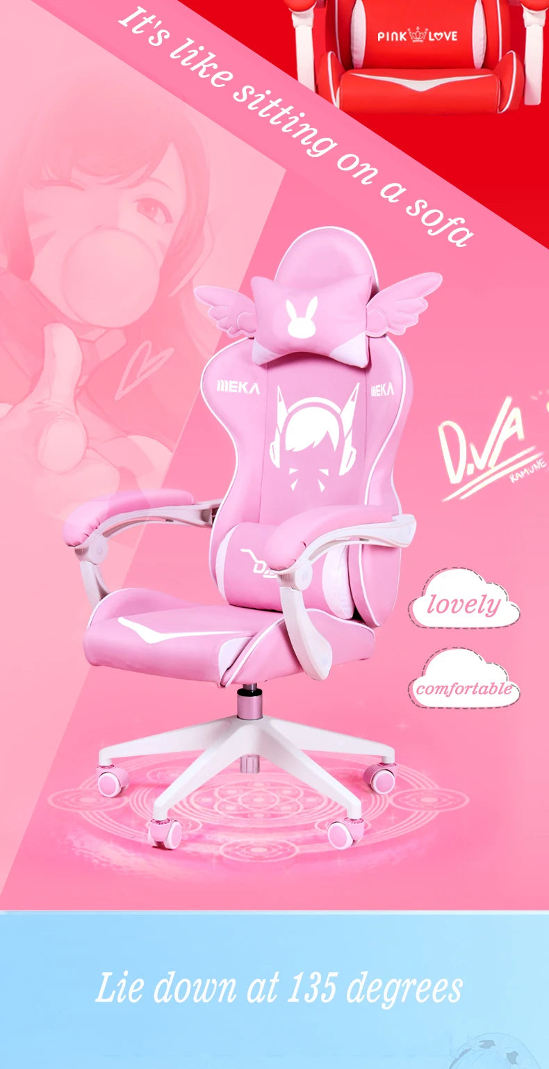 Cute Electronic Music Girl Pink Shilla Gaming Chair Home Office Casual Computer Chair Lifting Rotating Cartoon Chair