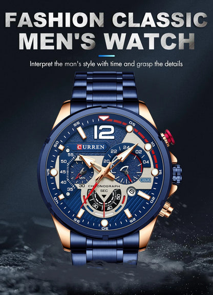 CURREN Men’s Luxury Quartz Chronograph Watch  Sport Design, Waterproof & Date Display