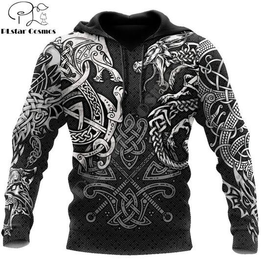 Μπλούζες μόδας με κουκούλα Fenrir Wolf And Dragon Tattoo 3D, με ολόκληρη εκτύπωση, ανδρική μπλούζα, Unisex, με φερμουάρ, casual μπουφάν DW0220