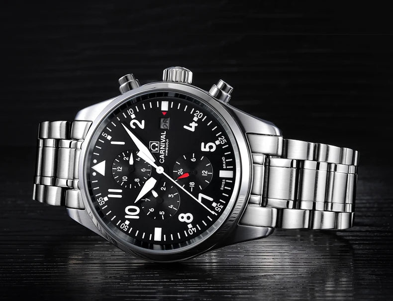 CARNIVAL High Quality Sport Watch 100m Waterproof Swimming Automatic Watch Men 24 Hours Calendar HD Luminous Mechanical Watches
