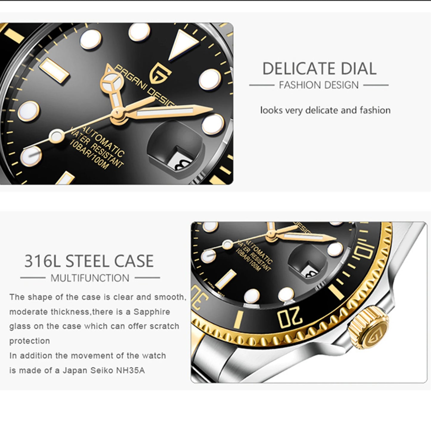 PAGANI DESIGN New Men Mechanical Wristwatch Luxury Ceramic Bezel Automatic Watch Sapphire Glass Watch for Men Relogio Masculino