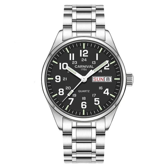 CARNIVAL Luxury Brand Watch Men Quartz Watches Luminous Hands Waterproof Solid Stainess Steel Men's Clock Relogio Masculino 8638