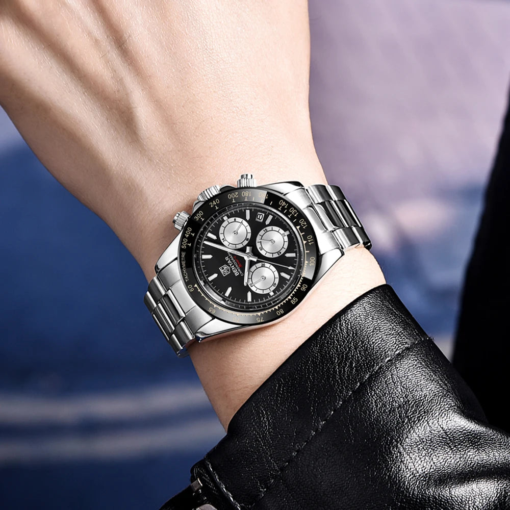 BENYAR herenhorloges – Luxe chronograaf, sportief model, waterdicht, van roestvrij staal, met quartz uurwerk