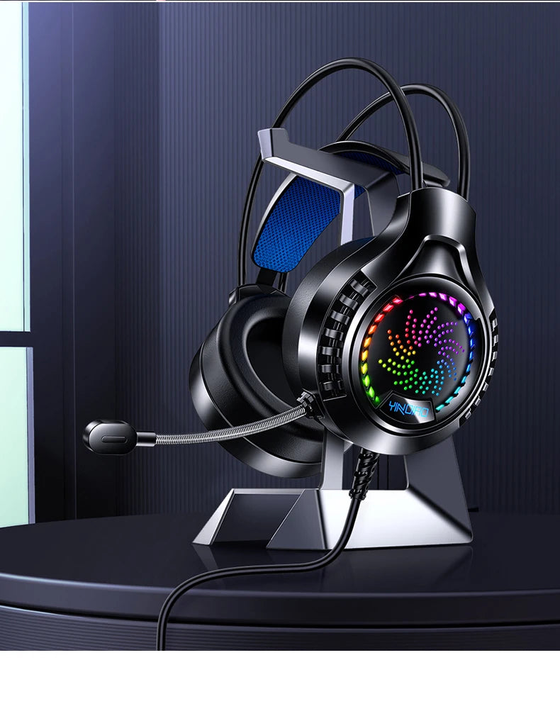 RGB Gaming Headset with Microphone 7.1 Surround Sound Wired Headphones for PC PS5 Laptop, USB Stereo Gaming Headset with HD Audio