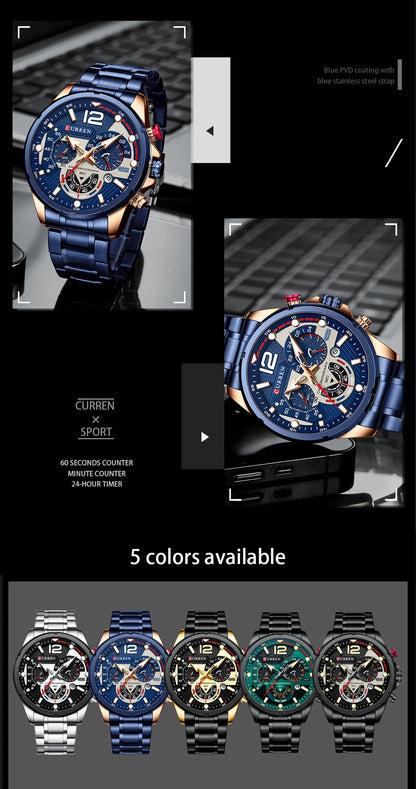 CURREN Men’s Luxury Quartz Chronograph Watch  Sport Design, Waterproof & Date Display