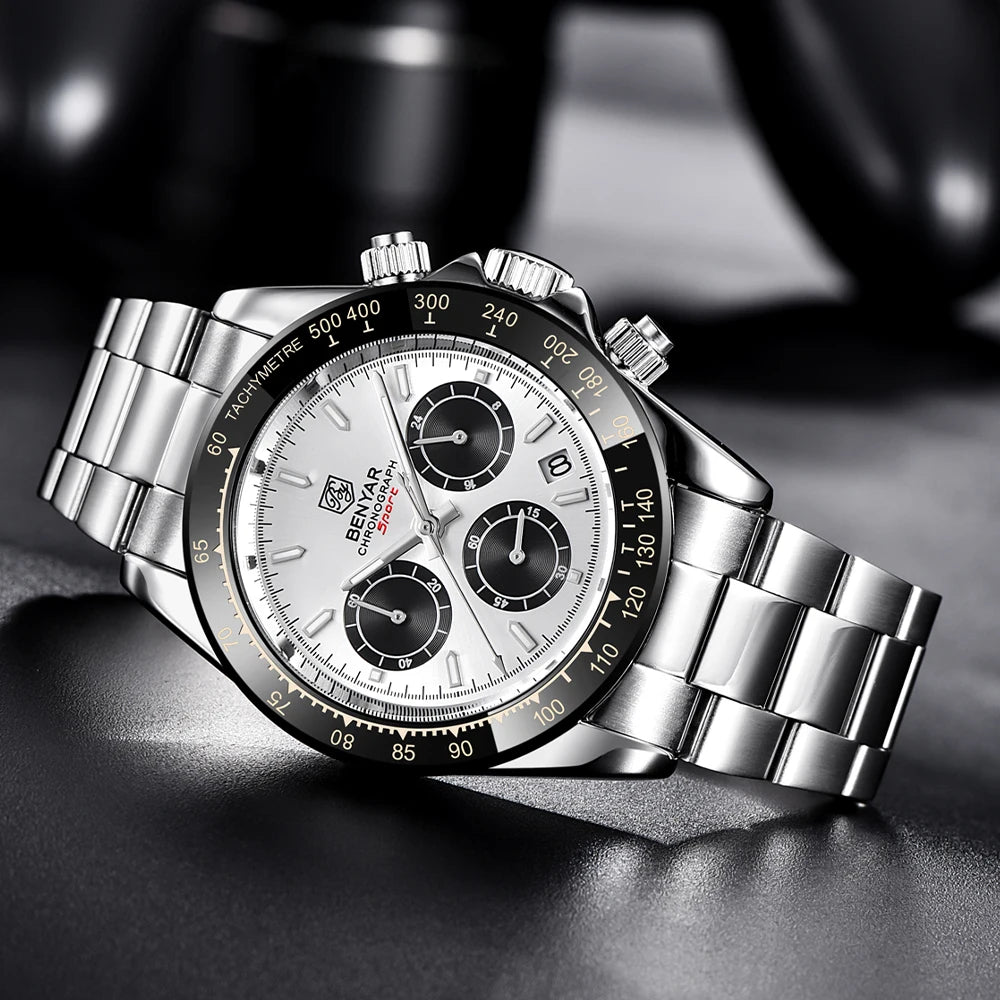 BENYAR herenhorloges – Luxe chronograaf, sportief model, waterdicht, van roestvrij staal, met quartz uurwerk