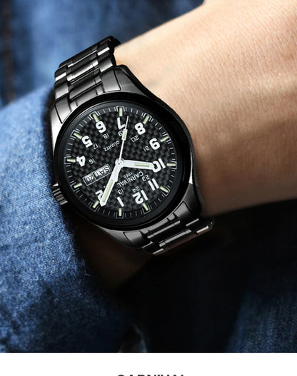 CARNIVAL Luxury Brand Watch Men Quartz Watches Luminous Hands Waterproof Solid Stainess Steel Men's Clock Relogio Masculino 8638