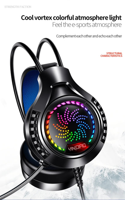 RGB Gaming Headset with Microphone 7.1 Surround Sound Wired Headphones for PC PS5 Laptop, USB Stereo Gaming Headset with HD Audio