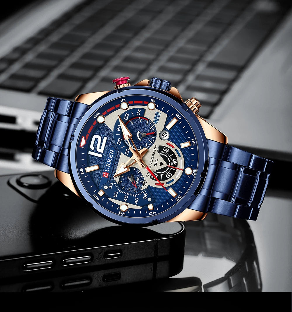 CURREN Men’s Luxury Quartz Chronograph Watch  Sport Design, Waterproof & Date Display