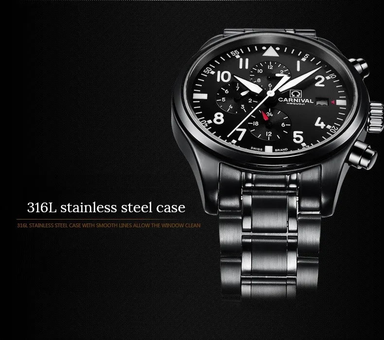 CARNIVAL High Quality Sport Watch 100m Waterproof Swimming Automatic Watch Men 24 Hours Calendar HD Luminous Mechanical Watches