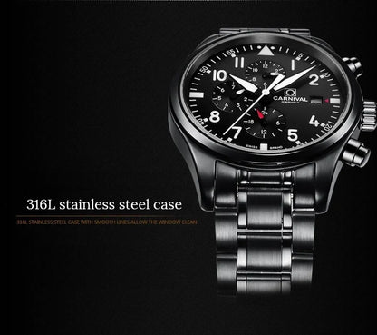 CARNIVAL High Quality Sport Watch 100m Waterproof Swimming Automatic Watch Men 24 Hours Calendar HD Luminous Mechanical Watches