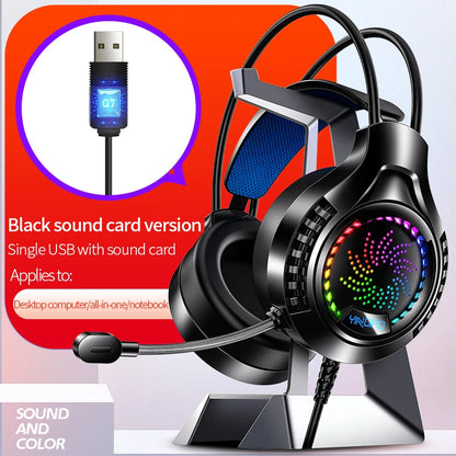 RGB Gaming Headset with Microphone 7.1 Surround Sound Wired Headphones for PC PS5 Laptop, USB Stereo Gaming Headset with HD Audio