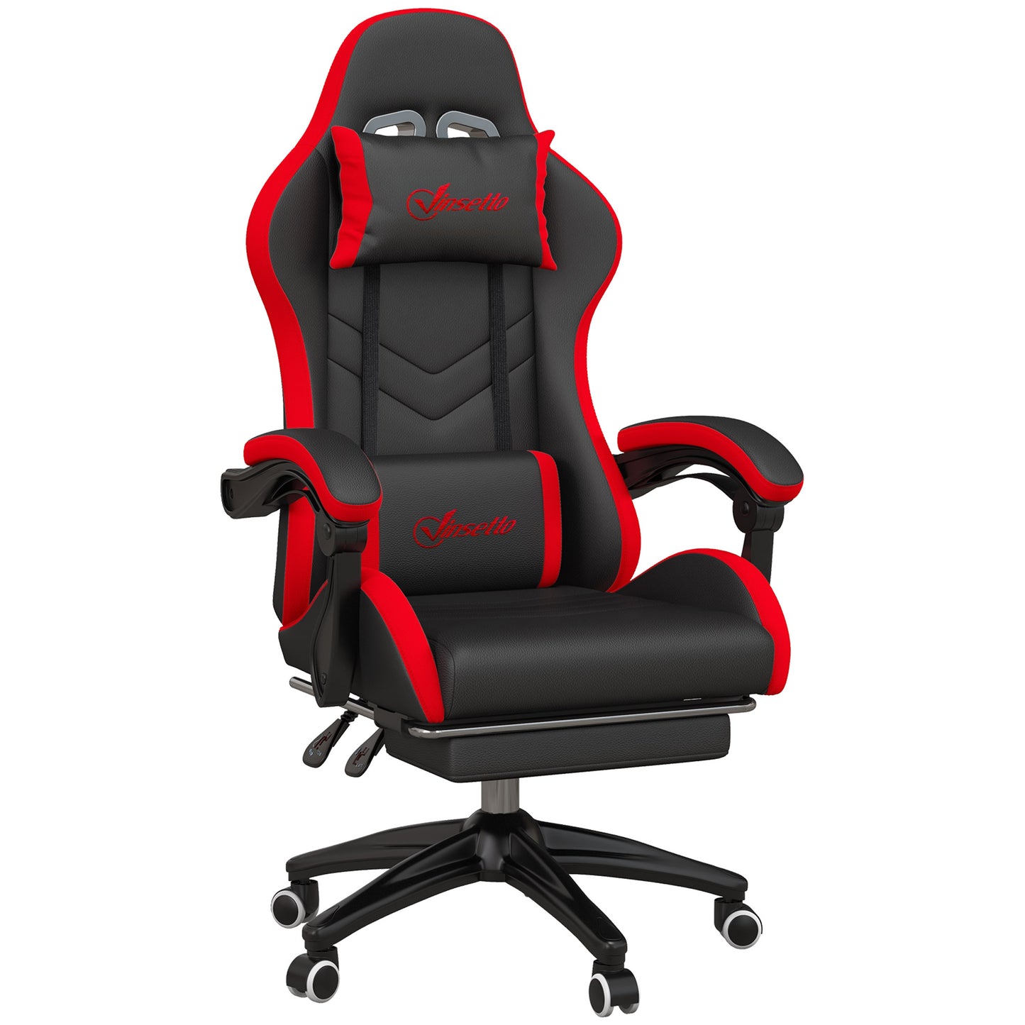 Vinsetto Ergonomic Reclining Gaming Chair 135°, PU Leather Racing Gamer Chair with Lumbar Support, Adjustable Height, Headrest and Retractable Footrest, for Office, Study, Black and Red