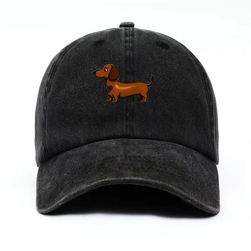 Cute Sausage Dog Pattern Printed Baseball Hat with Adjustable Snap Button Lightweight Valentine's Day Gift