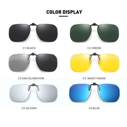 Clip On Flip Up Glasses Polarized Photochromic Sunglasses Lens Anti Glare UV400 Goggles Night Vision Yellow Driving Eyepiece