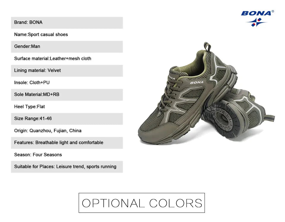 BONA 2023 New Designers Jogging Shoes Men Running Shoes Breathable Brand Sneakers Man Sports Training Walking Shoes Breathable m