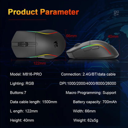 REDRAGON DEICIDE M816 PRO RGB USB Support Bluetooth 2.4G Wireless Gaming Mouse 26000 DPI 6 Buttons for Gamer Wired Mice Computer