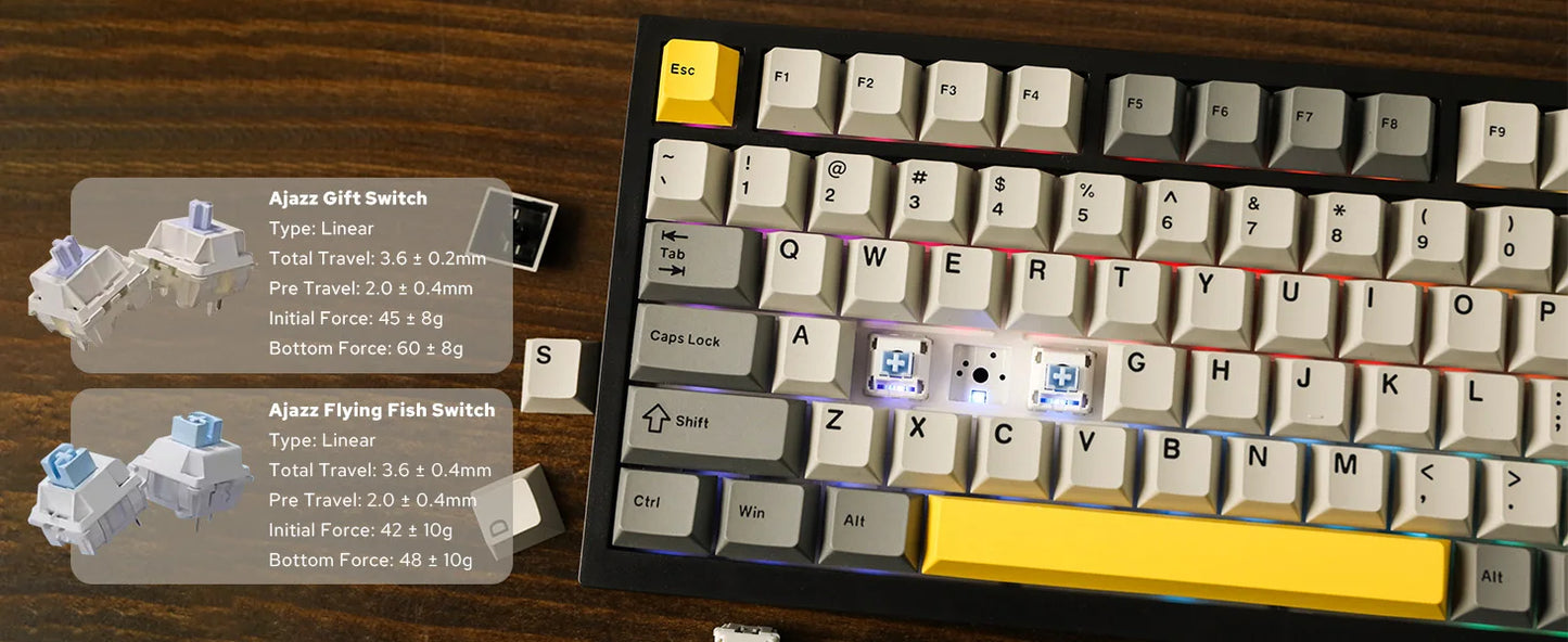 Ajazz AK820 Pro 75% Gasket-mounted Wired/Bluetooth 5.1/2.4G Wireless Mechanical Keyboard with TFT Screen for Win/Mac