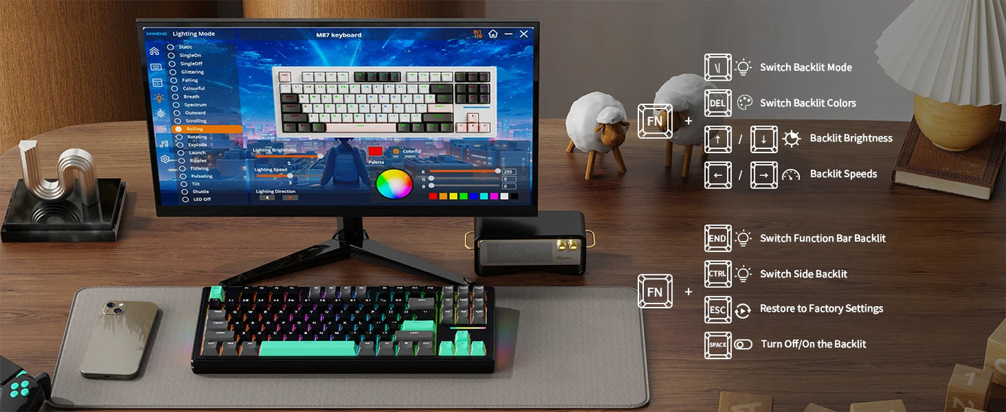 Attack Shark M87 TKL Wireless Mechanical Gaming Keyboard, RGB Backlit Compact Hot-Swappable Gasket Programmable USB-C/BT/2.4GHz