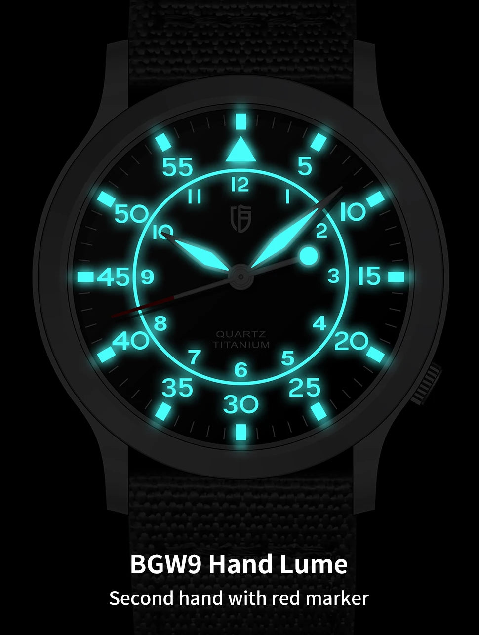 BERNY Titanium herenhorloge met kwartsmechanisme, AR-coating, saffierglas, modieus polshorloge, lichtgevend, VH31, ultradun polshorloge, waterdicht tot 5 ATM