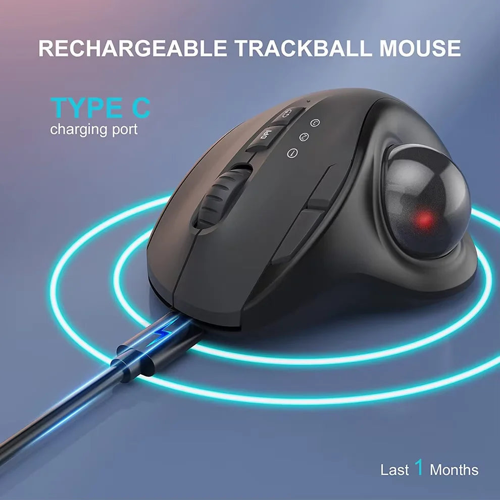 2400DPI Trackball Mouse, 2.4G & Bluetooth Rechargeable Mouse with EVA Case Bag Vertical Ergonomic Mice for Laptop iPad MacBook