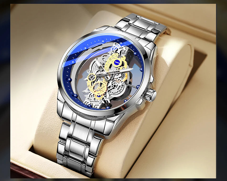Montre-bracelet pour homme TPW – Style tendance, modèle « squelette » (noir, doré ou bleu), mouvement à quartz (non automatique), accessoire de luxe, collection – Vente en gros